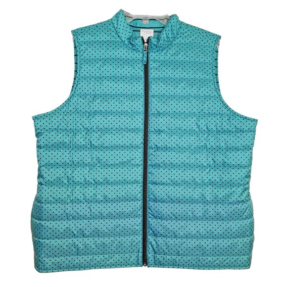 Chico's Polka Dot Mock Neck Zip Puffer Vest 3/XL/16 - Picture 1 of 5